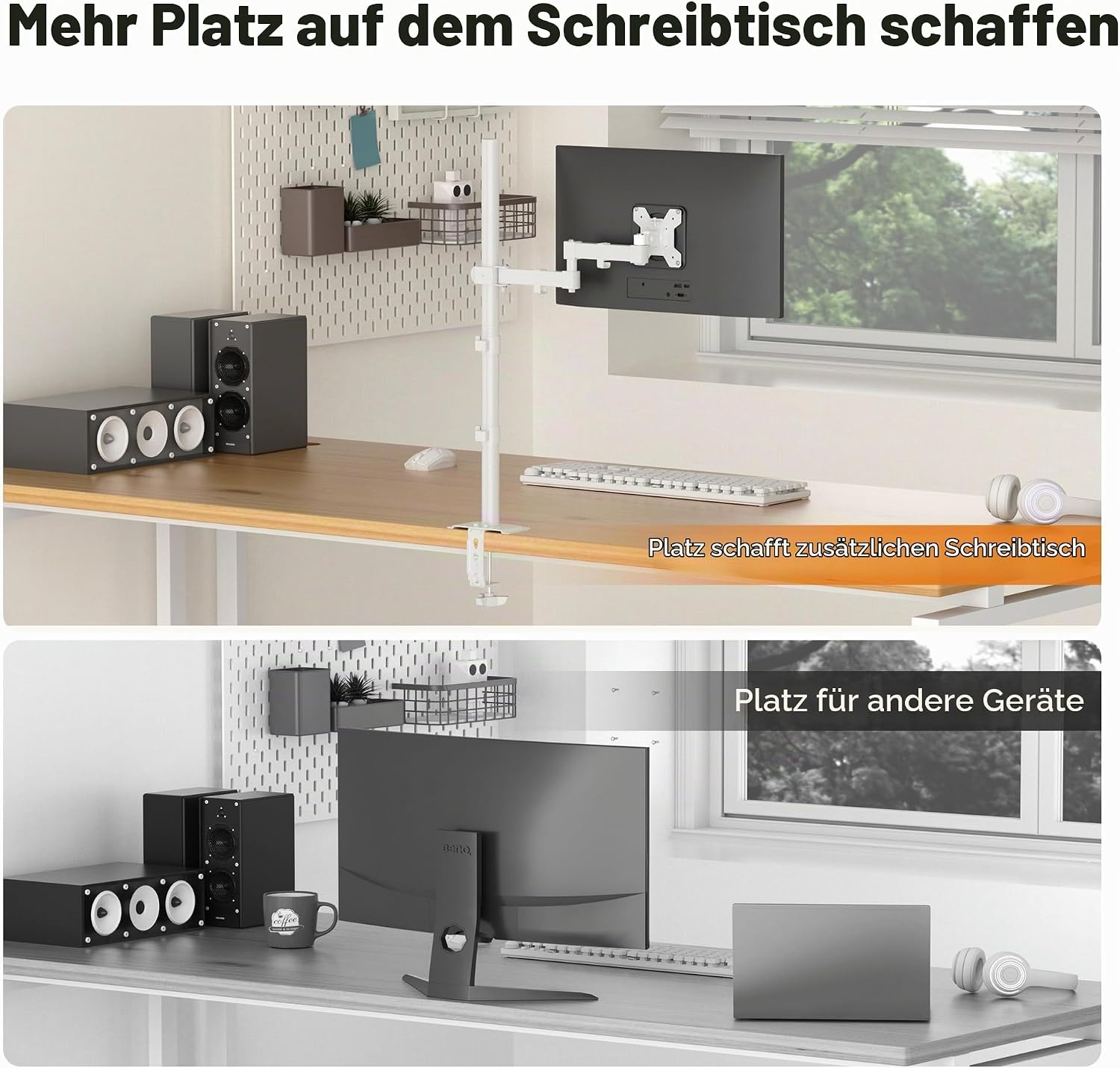 Ergonomischer Monitorarm 80 cm, 13-32 Zoll, Weiß - 30% Rabatt
