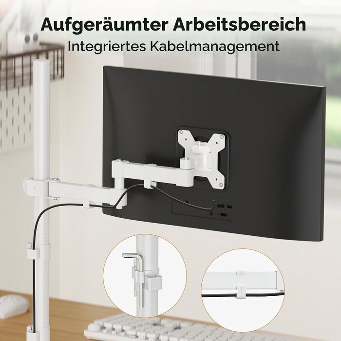 Ergonomischer Monitorarm 80 cm, 13-32 Zoll, Weiß - 30% Rabatt