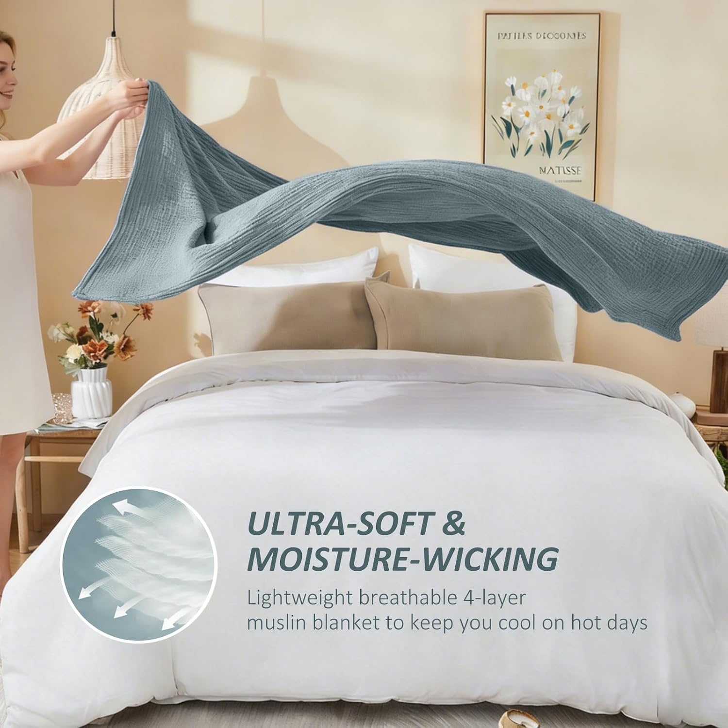 Musselin-Decke Heather Teal 150x200cm - 32% Rabatt auf Ausgepackt