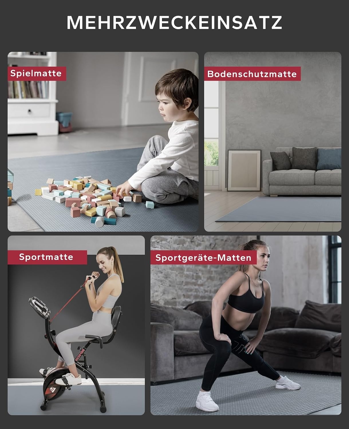 XXL Yogamatte 213x152cm - 8mm Fitnessmatte Grau - 33% Rabatt