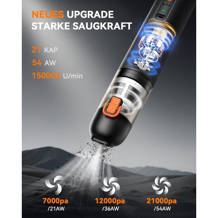 4-in-1 Akku-Handstaubsauger, 22000 Pa, Schwarz - 33% Rabatt
