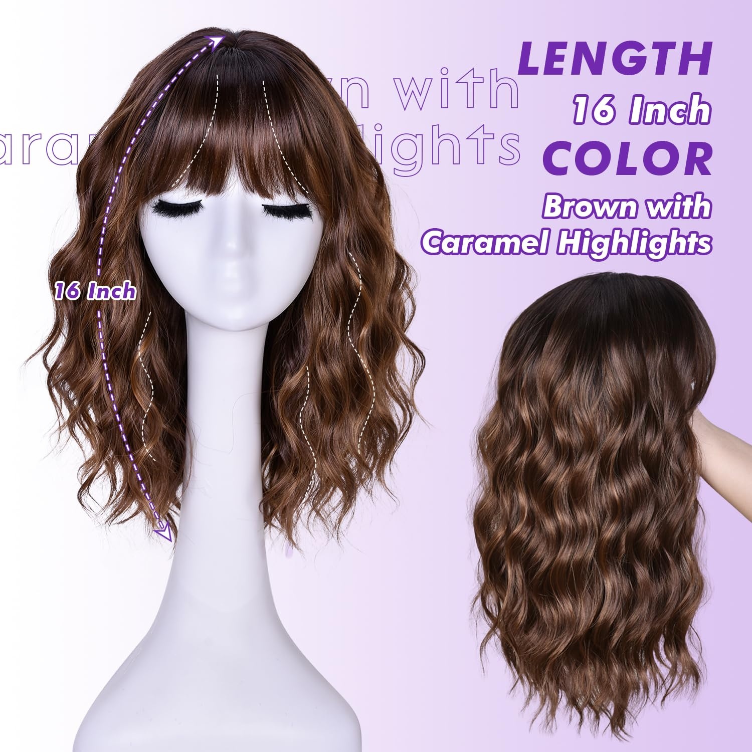 Wavy Bob Perücke 18 Zoll Braun-Karamell | 30% Rabatt