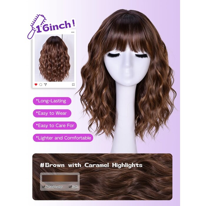 Wavy Bob Perücke 18 Zoll Braun-Karamell | 30% Rabatt