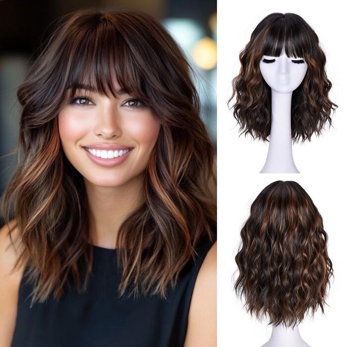 Wavy Bob Perücke 18 Zoll Braun-Karamell | 30% Rabatt