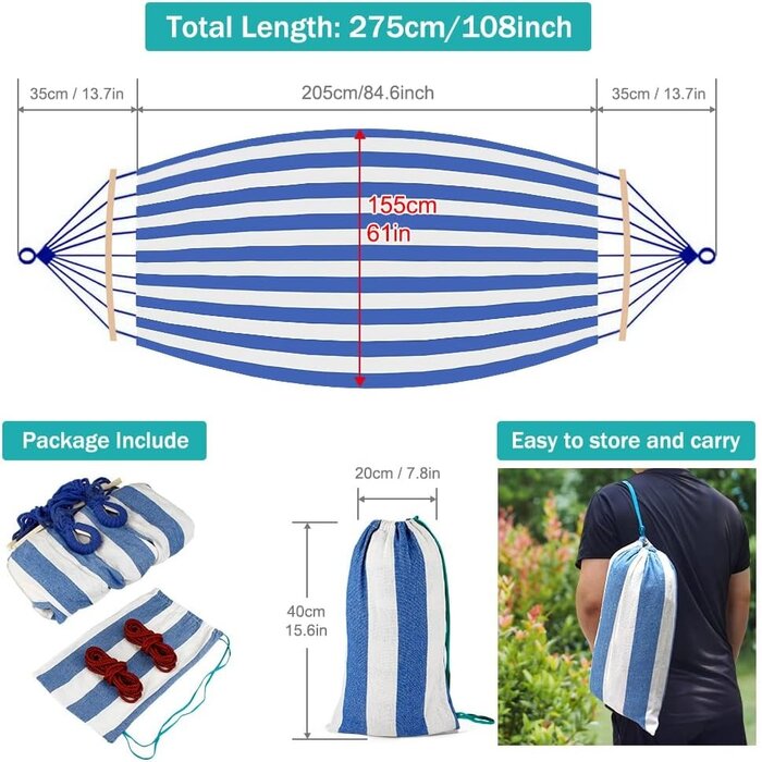 Camping-Hängematte Blau, 205 x 155 cm, 32% Rabatt, bis 250 kg belastbar