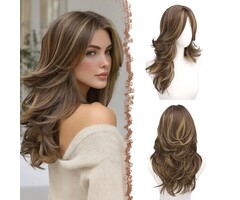 Lange gewellte Damenperücke 50 cm - Braun-Blond - 42% Rabatt