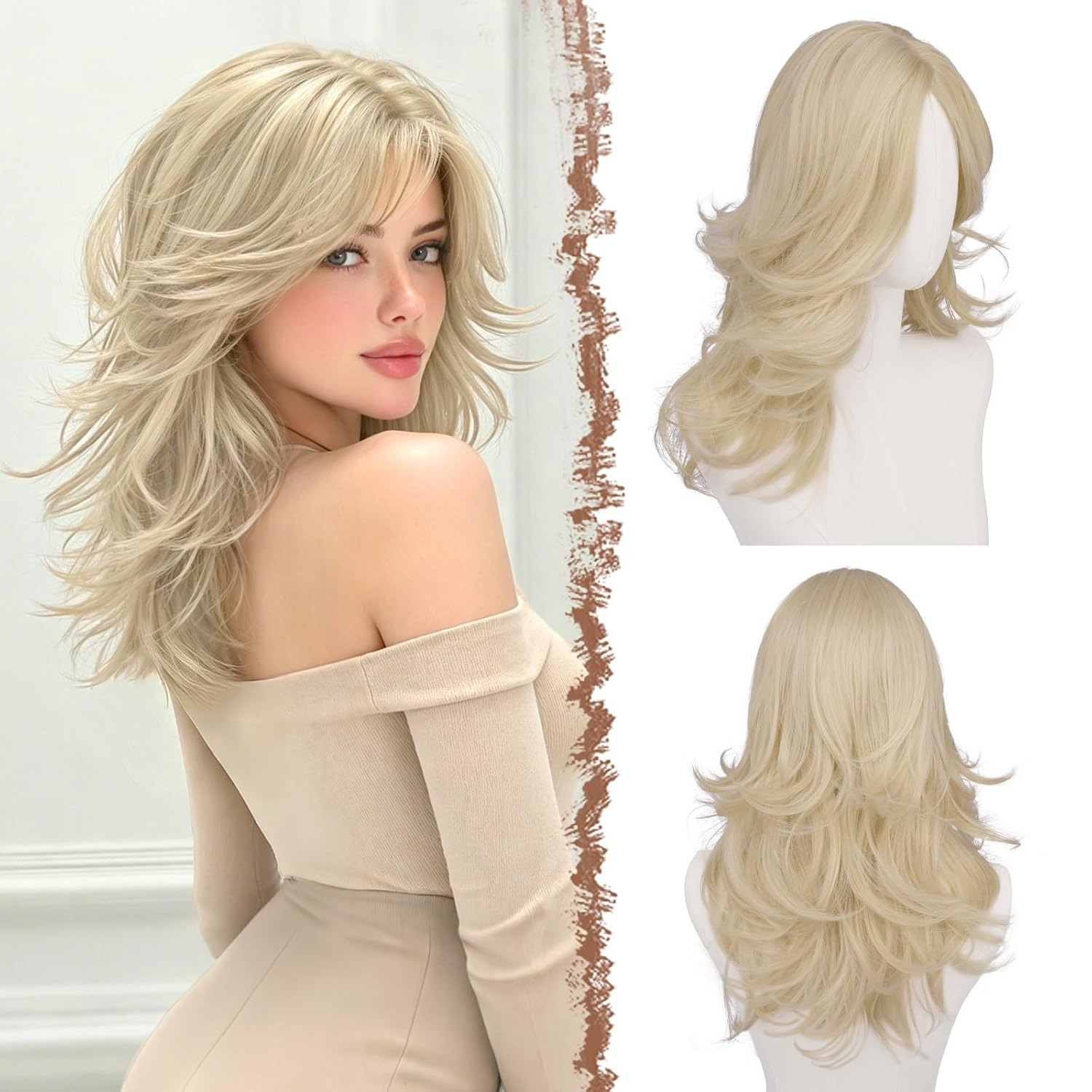 Lange gewellte Damenperücke, braun-blond, 50 cm - 31% Rabatt