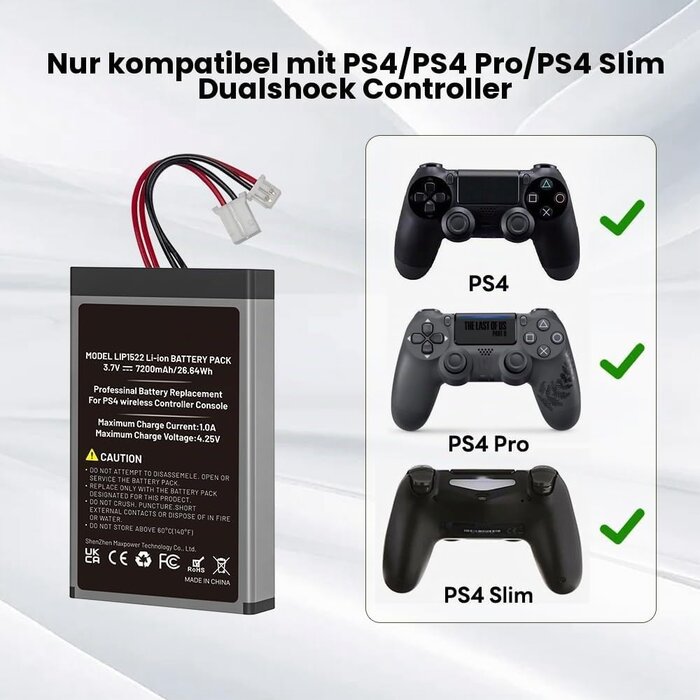 2x Ersatzakku für PS4 Controller - 7200 mAh - Inkl. Werkzeug - 29% Rabatt