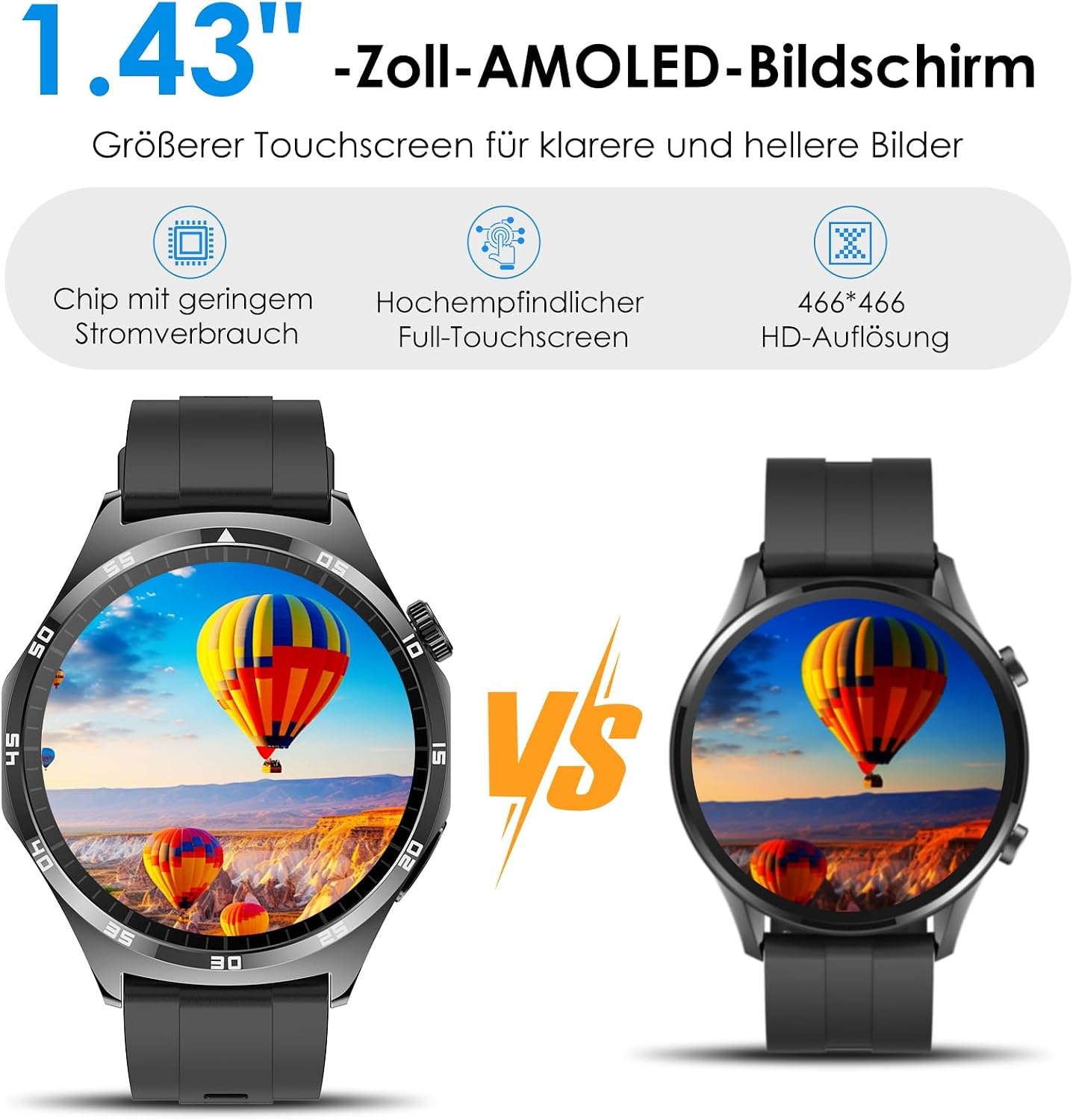 Smartwatch mit 1,43" AMOLED Display - Schwarz - 28% Rabatt