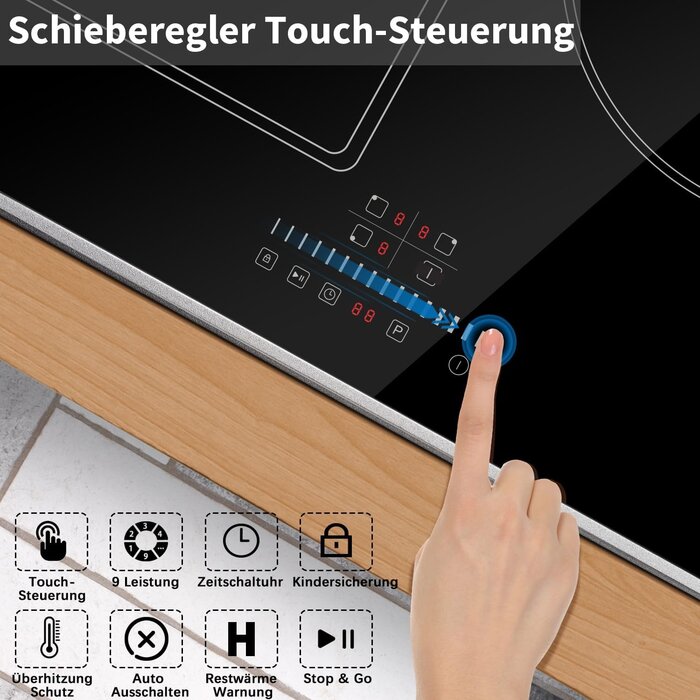 Induktionskochfeld 3 Zonen 6800W, Flex-Zone, Schwarz - 35% Rabatt