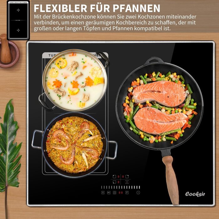 Induktionskochfeld 3 Zonen 6800W, Flex-Zone, Schwarz - 35% Rabatt