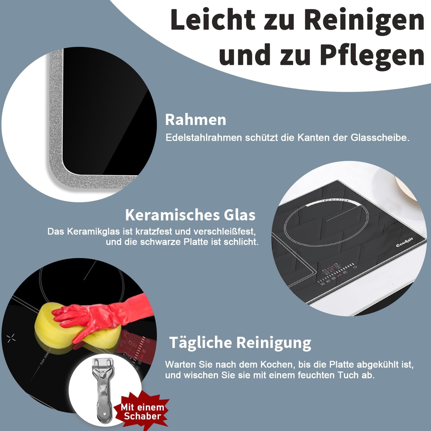 Induktionskochfeld 3 Zonen 6800W, Flex-Zone, Schwarz - 35% Rabatt