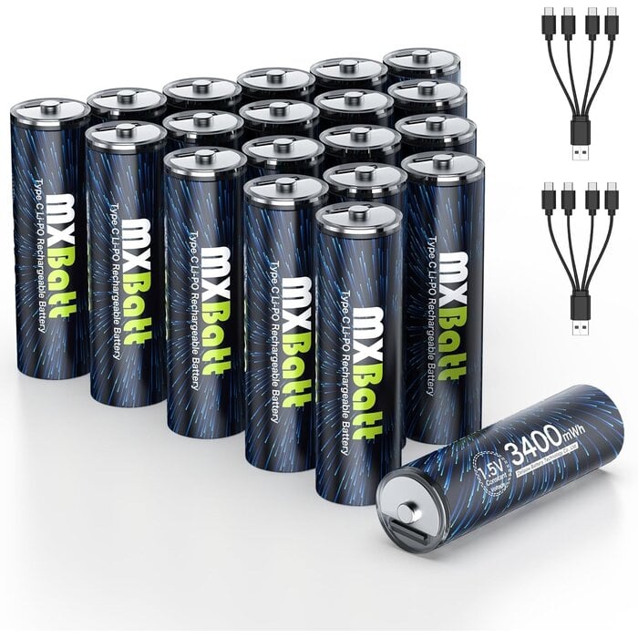 12er Set Wiederaufladbare Li-Ion Batterien AA & AAA 1,5V USB-C - 33% Rabatt