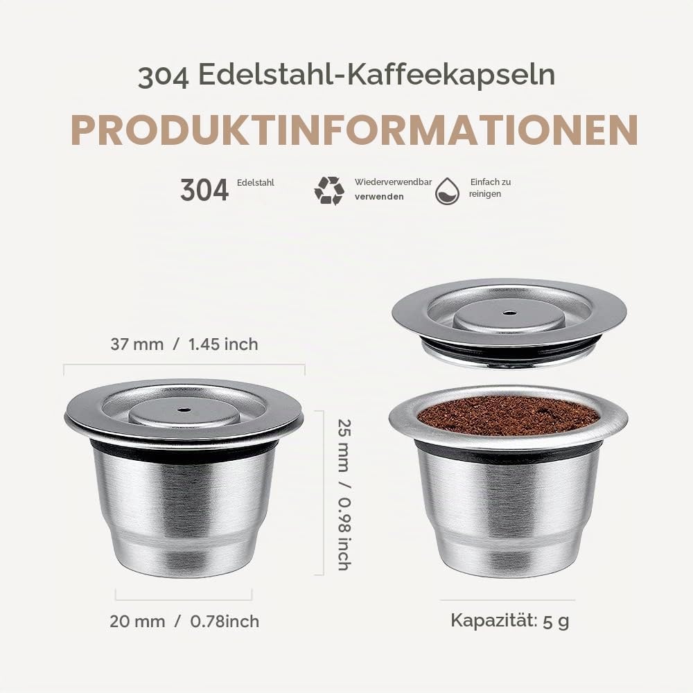 Edelstahl Kaffeekapseln für Nespresso (2er-Set + Stampfer) - 29% Rabatt