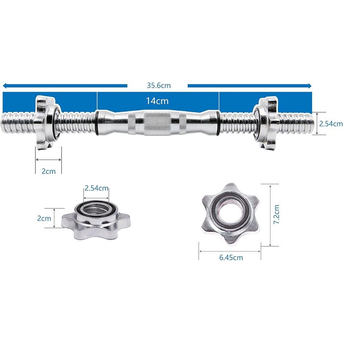 Kurzhantelstangen Set 35 cm, 25 mm, verchromter Stahl - 30% Rabatt