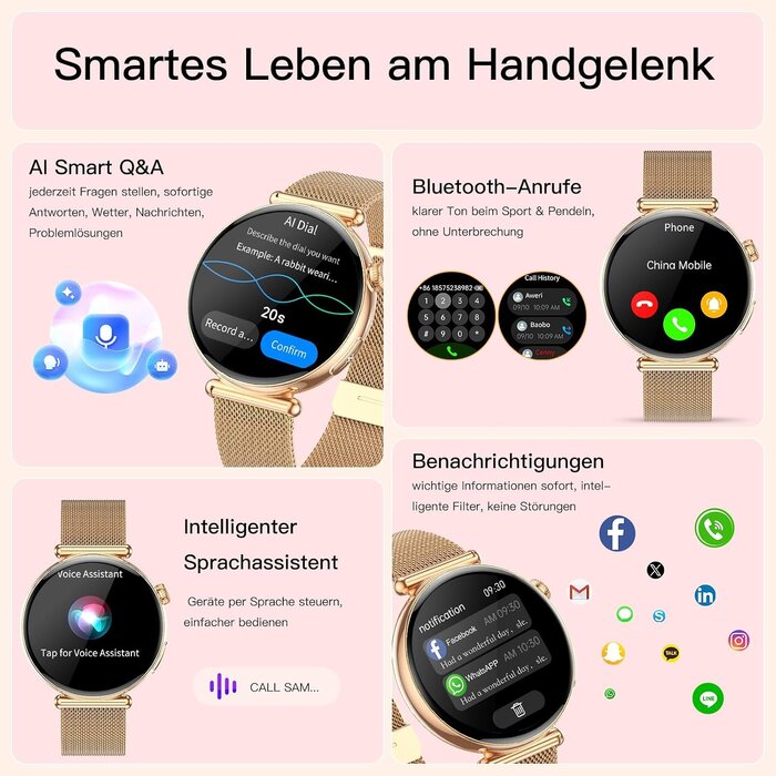 Elegante Damen-Smartwatch in Roségold mit 33% Rabatt