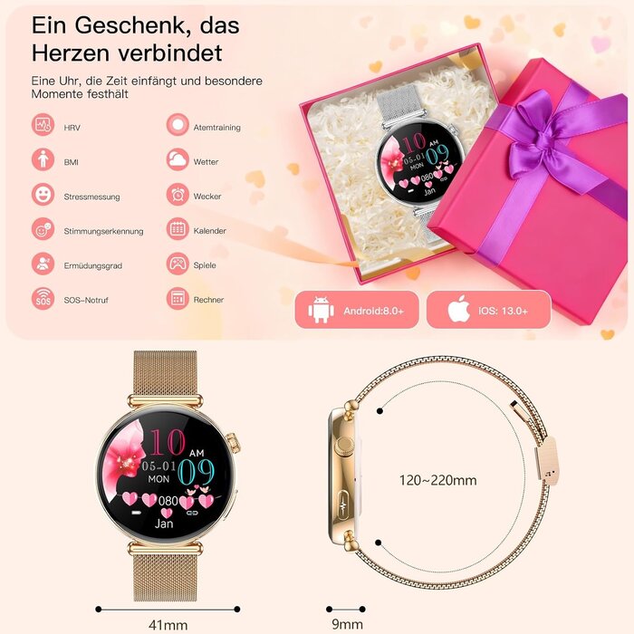 Elegante Damen-Smartwatch in Roségold mit 33% Rabatt