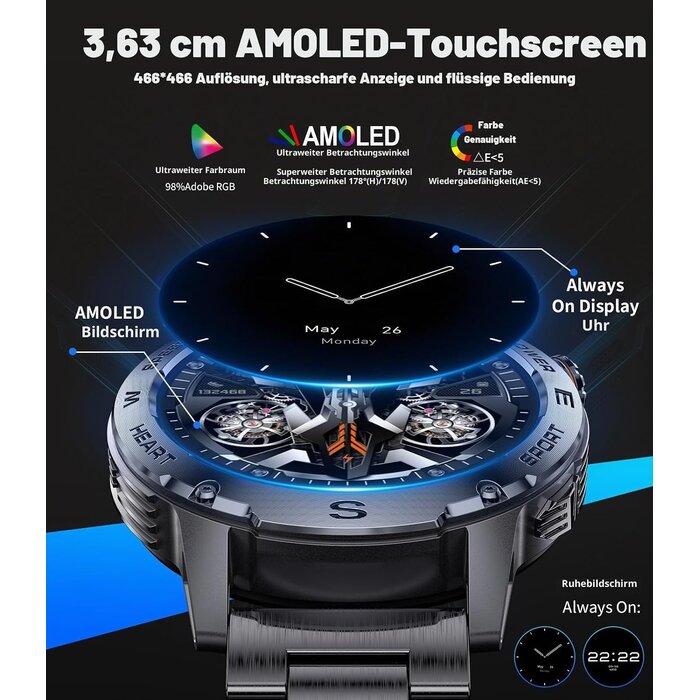 Herren-Smartwatch AMOLED 1,43" Bluetooth - 31% Rabatt