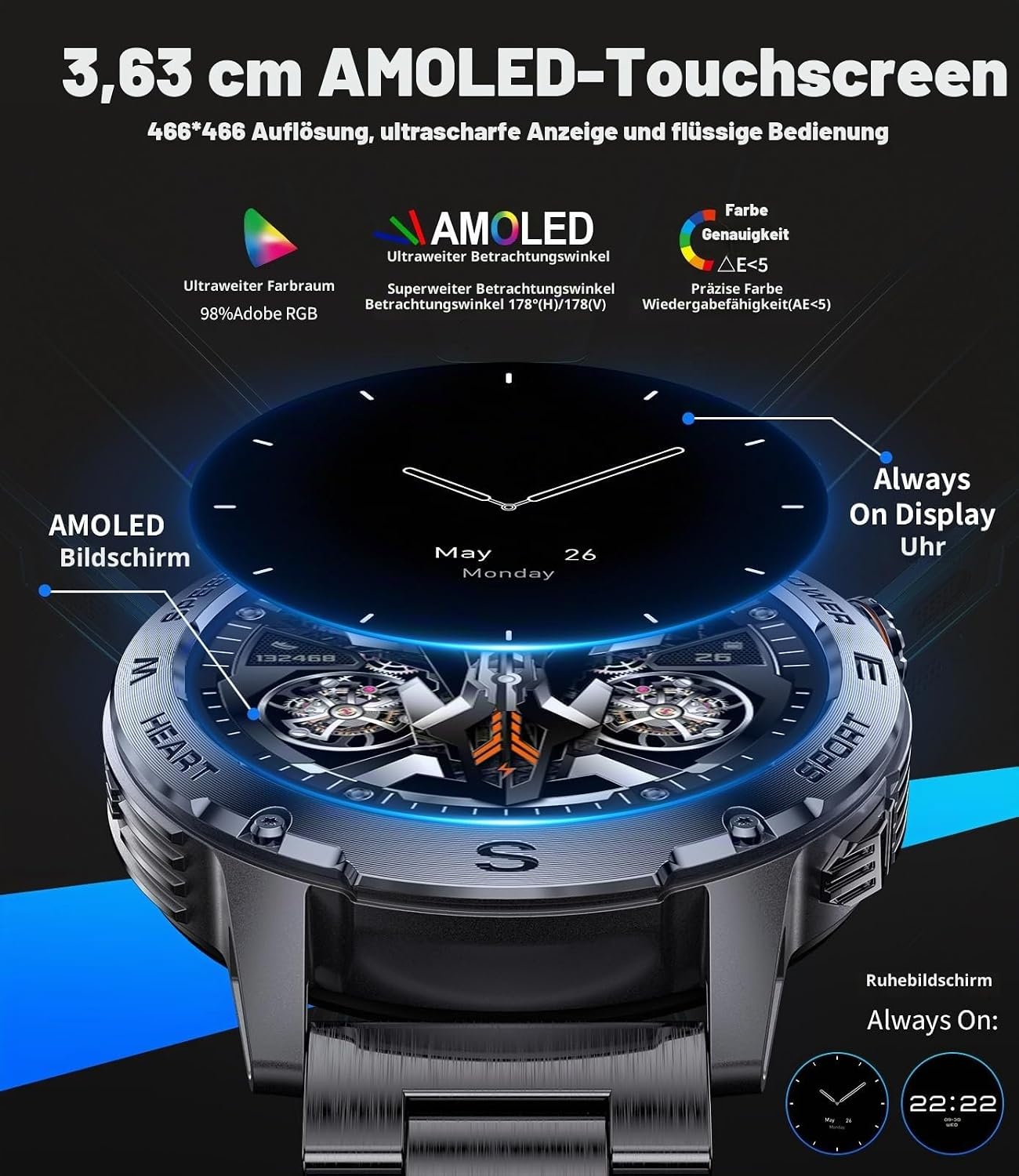 Herren-Smartwatch AMOLED 1,43" Bluetooth - 31% Rabatt