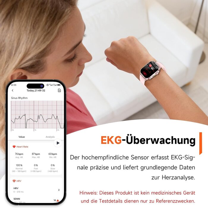 Smartwatch EKG & Blutdruck Rosa - 32% Rabatt - 2,0 Zoll Display - Bluetooth 5.3