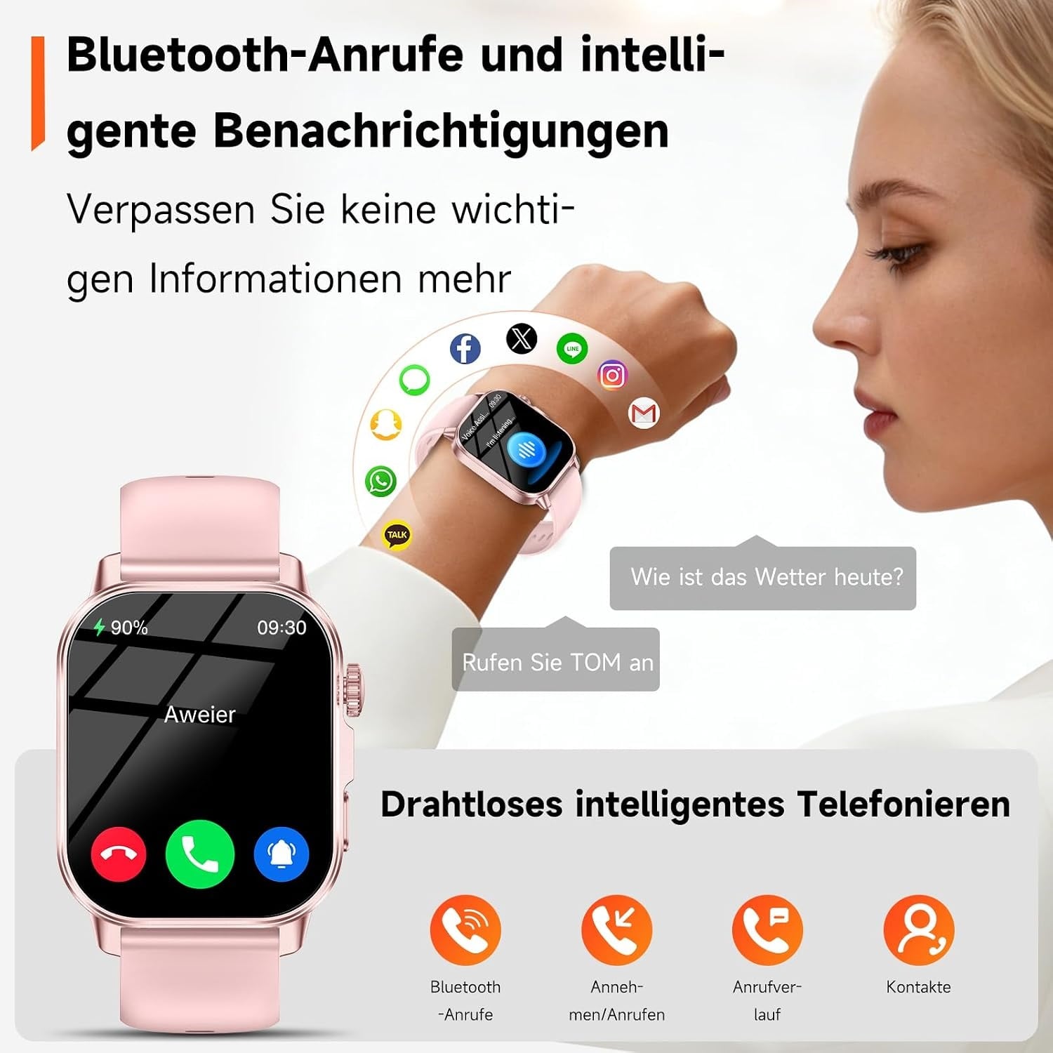 Smartwatch EKG & Blutdruck Rosa - 32% Rabatt - 2,0 Zoll Display - Bluetooth 5.3