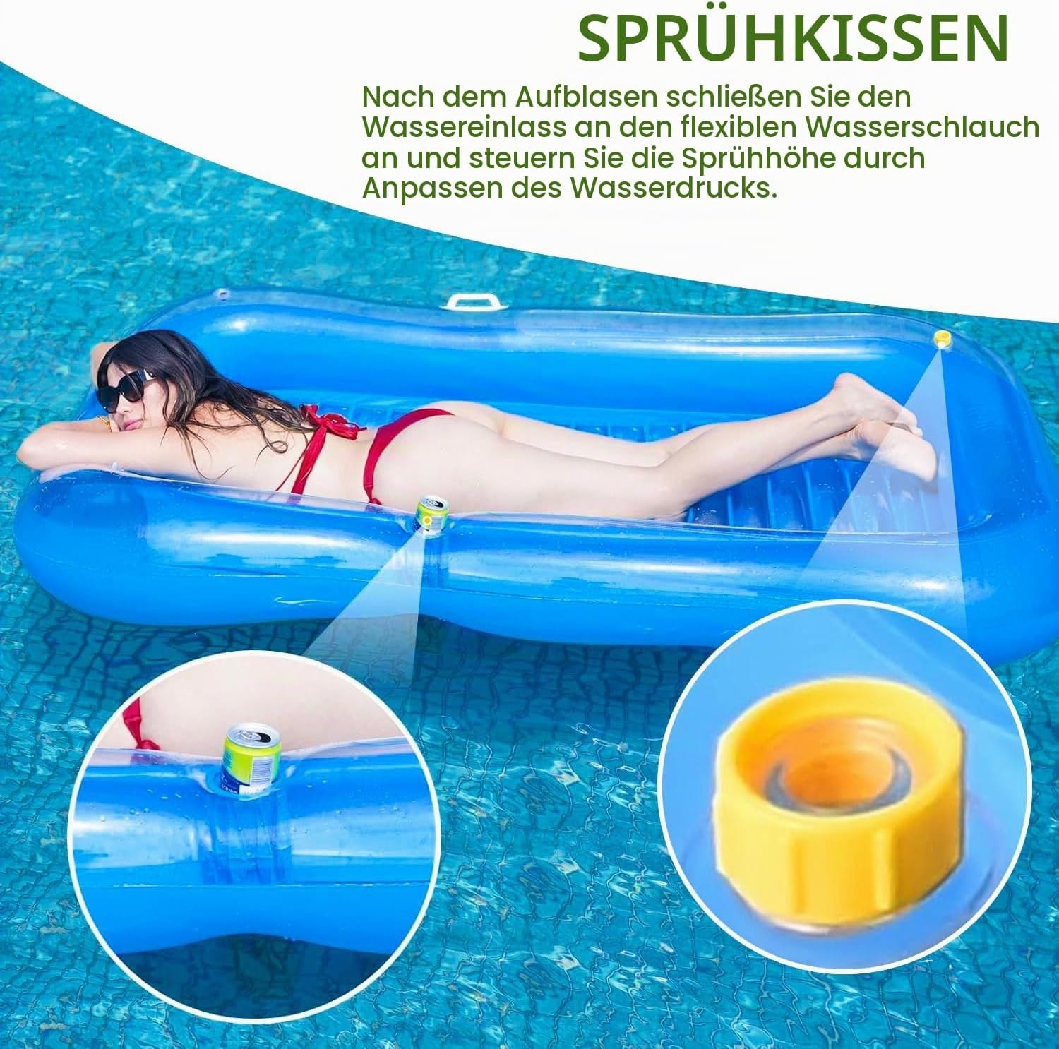 Aufblasbare Wasserhängematte mit Sprinklerfunktion - Ahornblatt-Blau - 26% Rabatt