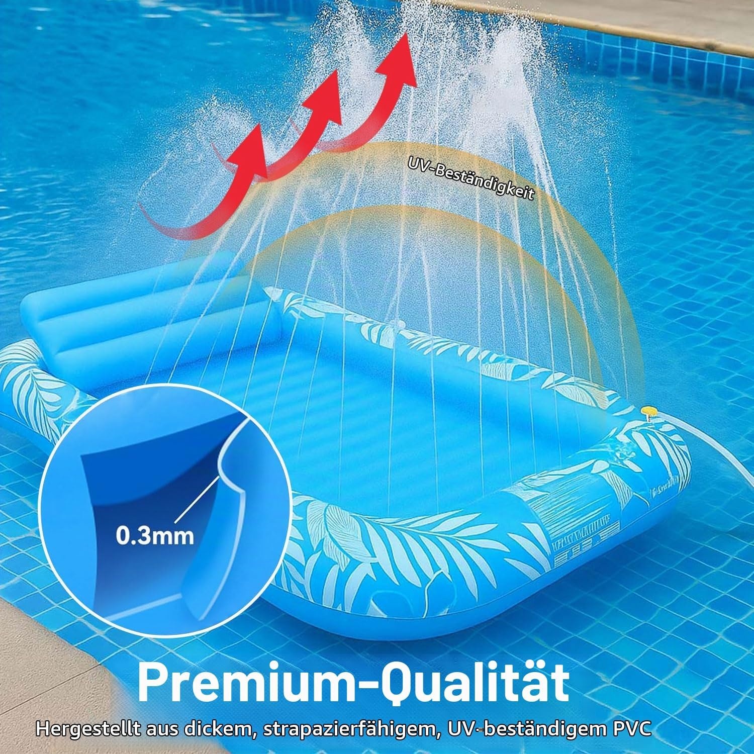 Aufblasbare Wasserhängematte mit Sprinklerfunktion - Ahornblatt-Blau - 26% Rabatt