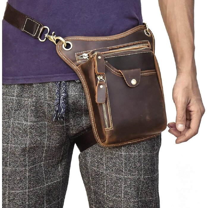 Multifunktionale Leder-Beintasche braun - 31% Rabatt