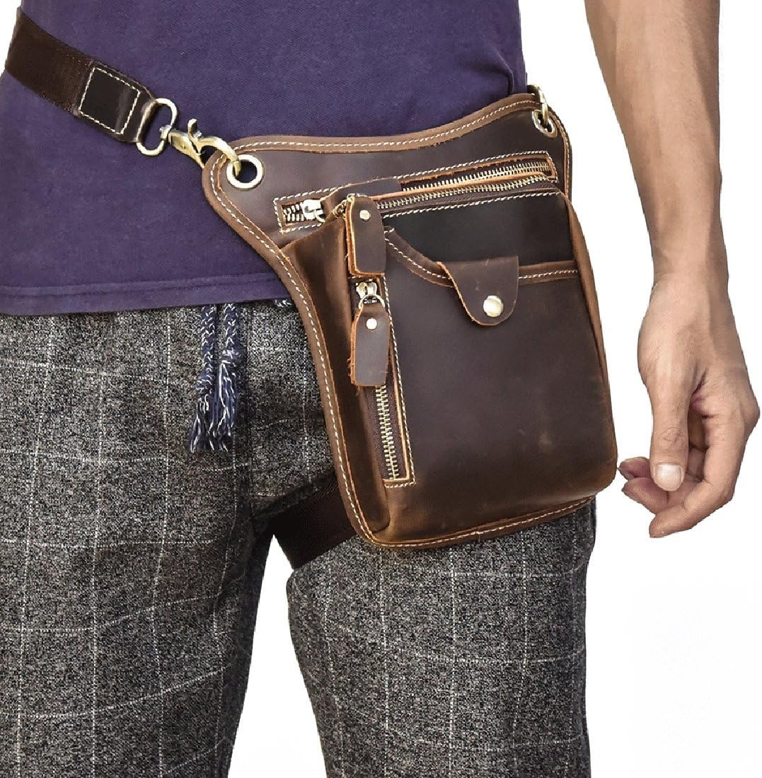 Multifunktionale Leder-Beintasche braun - 31% Rabatt