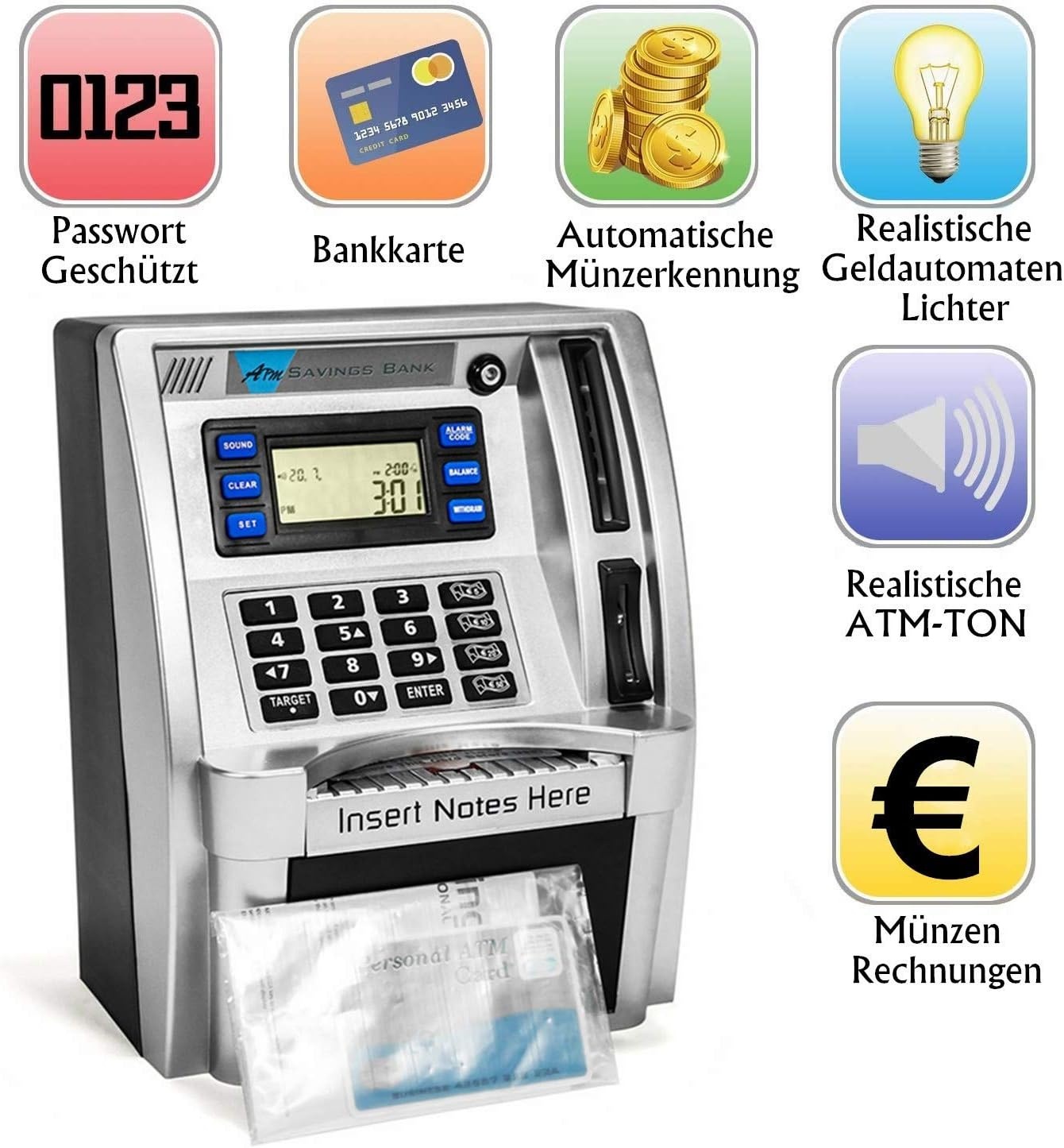 Elektronischer Kinder-Geldautomat, Silber - 33% Rabatt auf Retourenware