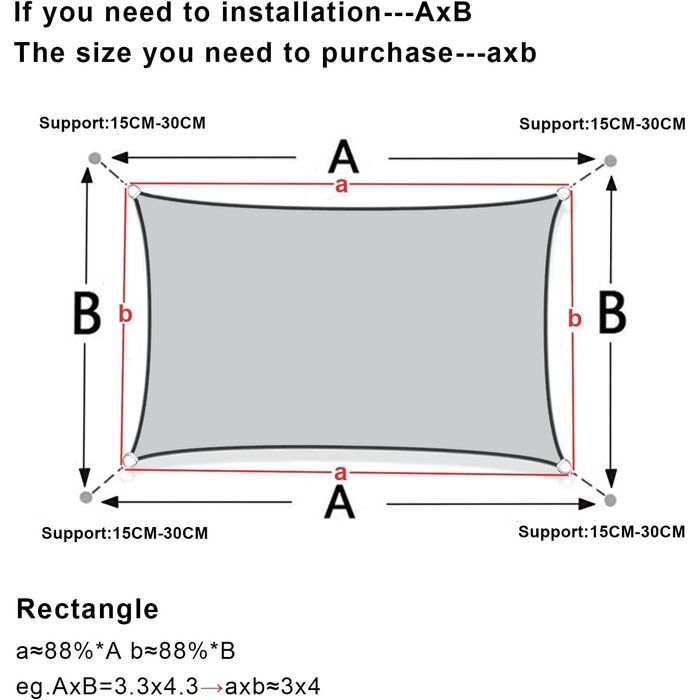 Sonnensegel Rechteckig 3x4m Anthrazit - UV-Schutz - 31% Rabatt