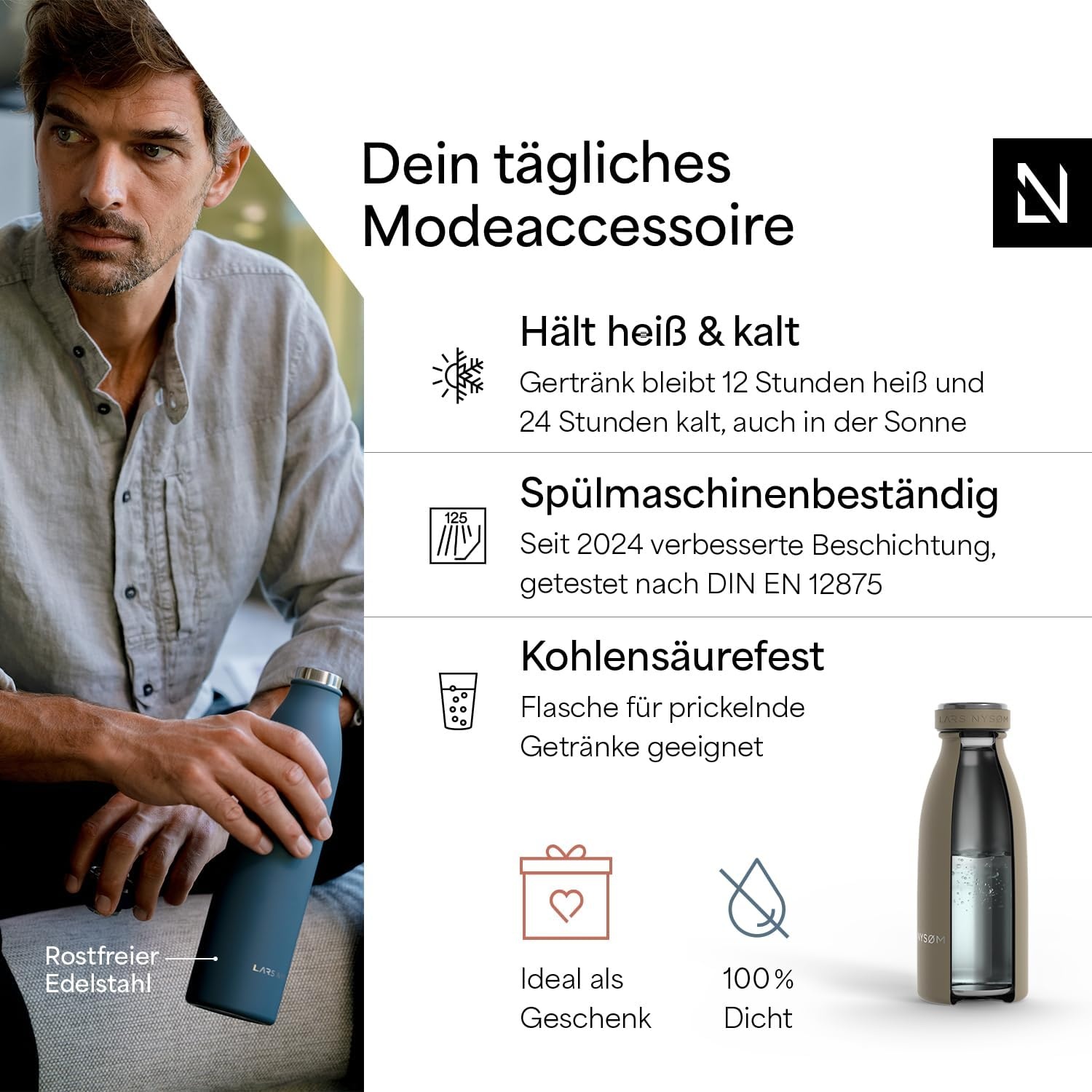 Edelstahl Thermoflasche 350ml Taupe - 25% Rabatt