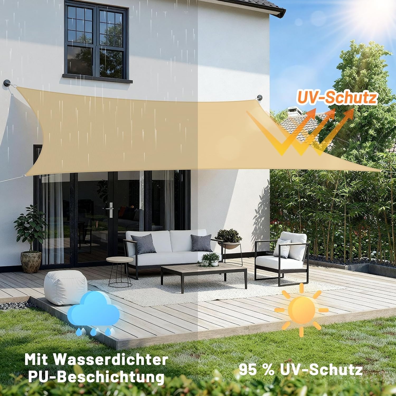 Sonnensegel 4x4m Sandbeige - 34% Rabatt auf Retourenware