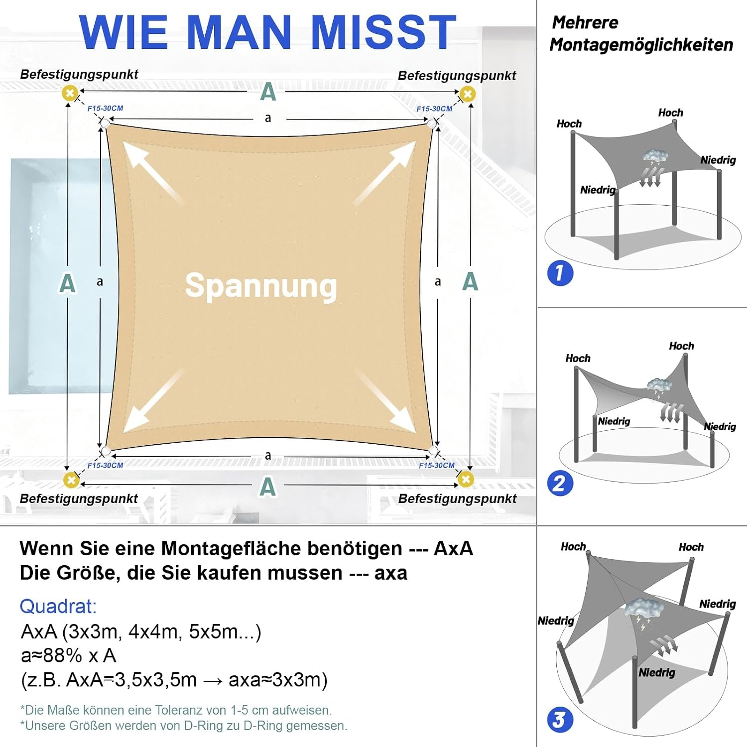Sonnensegel 4x4m Sandbeige - 34% Rabatt auf Retourenware