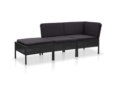 Vidaxl 3-teiliges Poly-Rattan Loungeset - Schwarz - 44% Rabatt