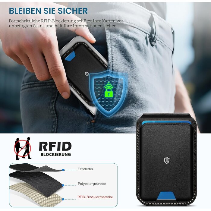 Magnetische Kartenhalter-Geldbörse iPhone, Retro Schwarz - 32% Rabatt