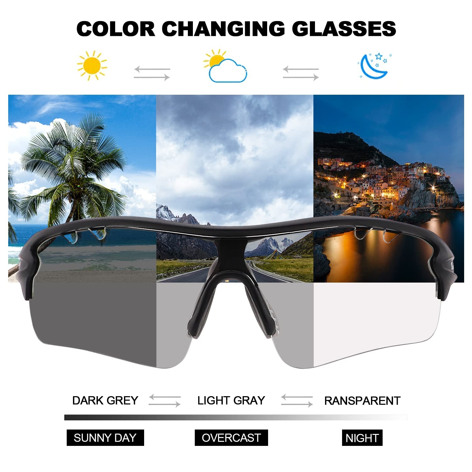 Leichte Sportbrille mit selbsttönenden Gläsern UV400 - 31% Rabatt