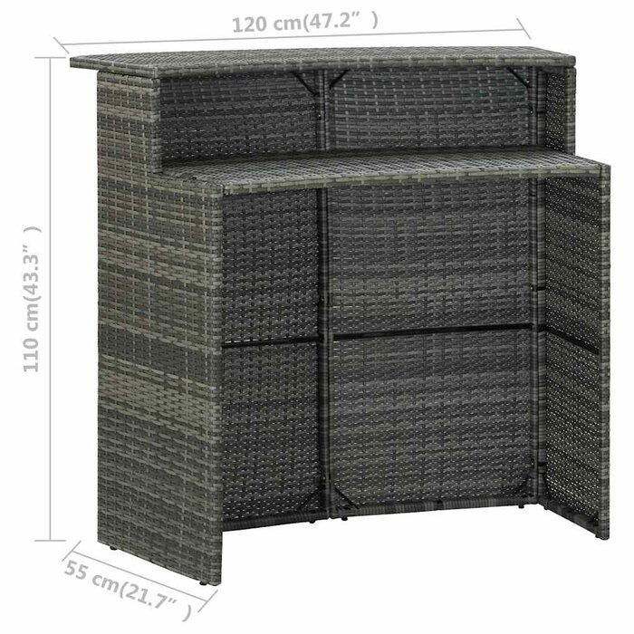 Garten-Bartisch Poly-Rattan 120x55x110cm - Grau - 35% Rabatt