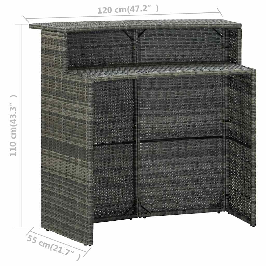 Garten-Bartisch Poly-Rattan 120x55x110cm - Grau - 35% Rabatt