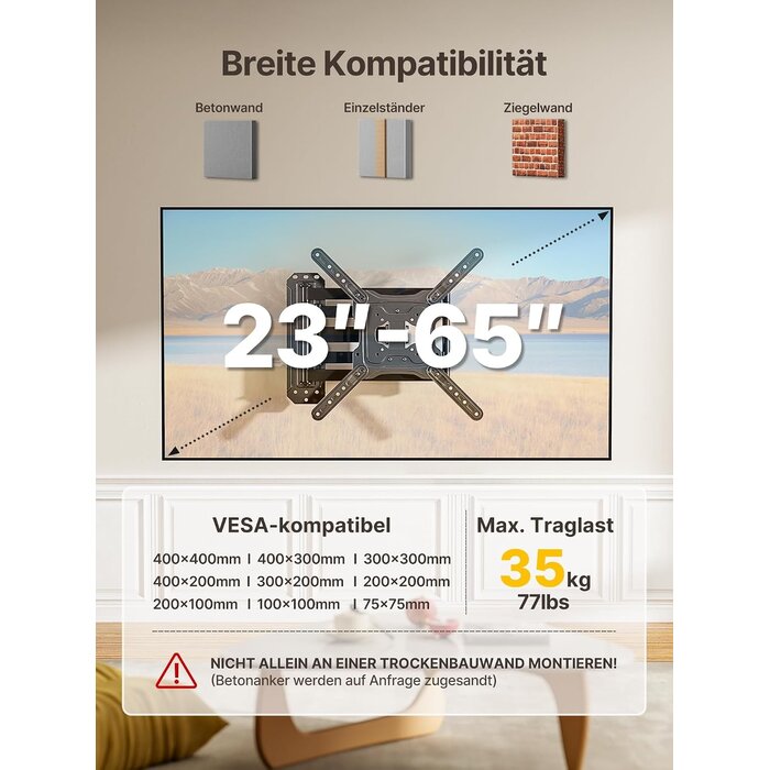 Extralange TV-Wandhalterung, 23-65 Zoll, schwenkbar, 34% Rabatt