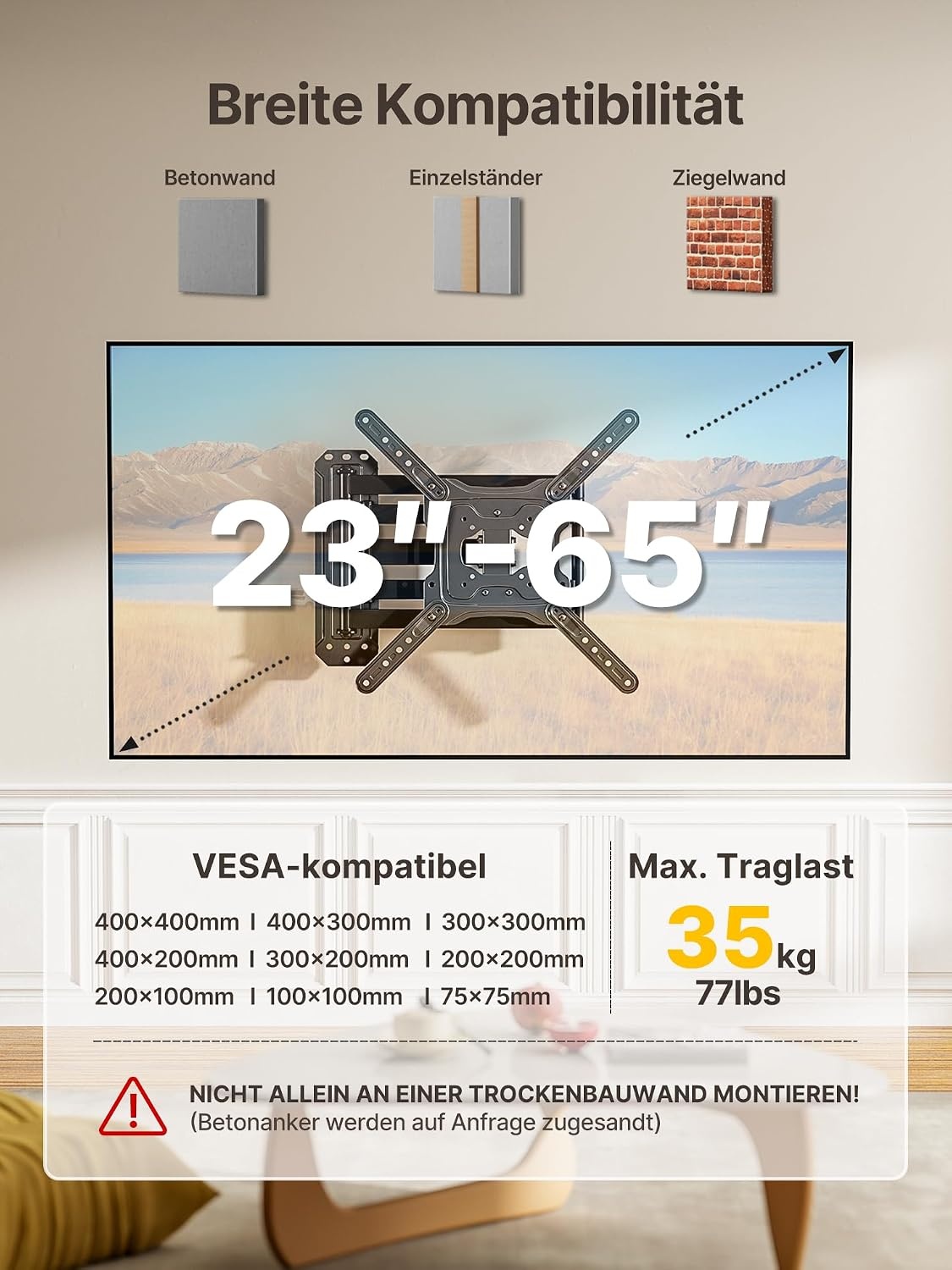 Extralange TV-Wandhalterung, 23-65 Zoll, schwenkbar, 34% Rabatt