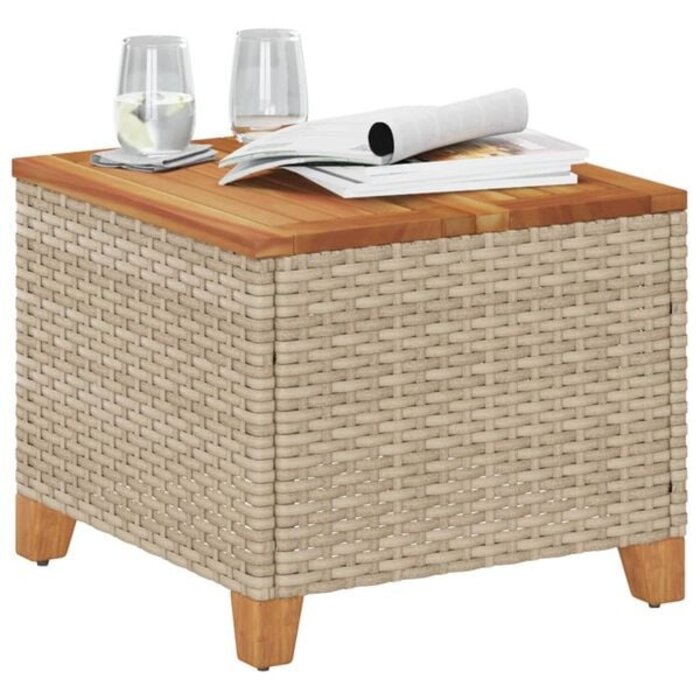 Gartentisch aus Polyrattan & Akazie 45x45 cm - 33% Rabatt