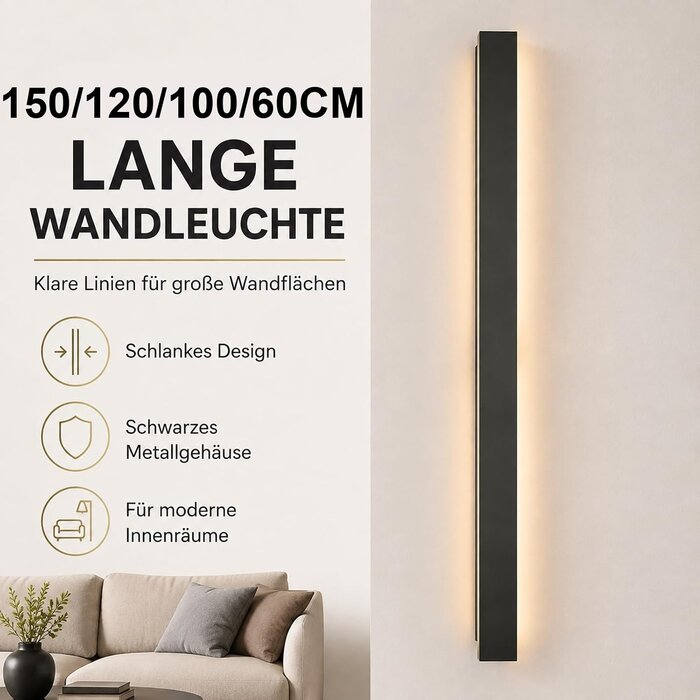 Moderne 120cm LED-Wandleuchte Schwarz 40W - 33% Rabatt