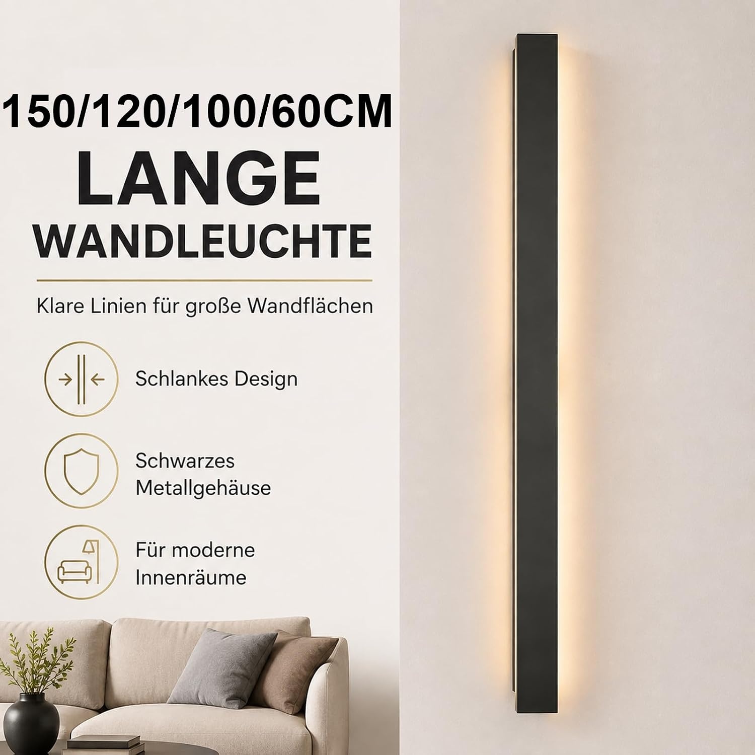Moderne 120cm LED-Wandleuchte Schwarz 40W - 33% Rabatt