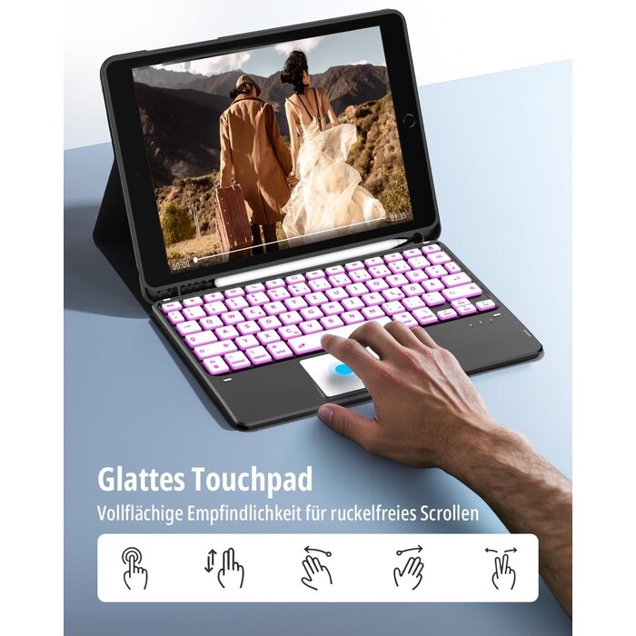 Tastaturhülle für iPad 10.2 Zoll mit Touchpad & 30% Rabatt, QWERTZ, Schwarz