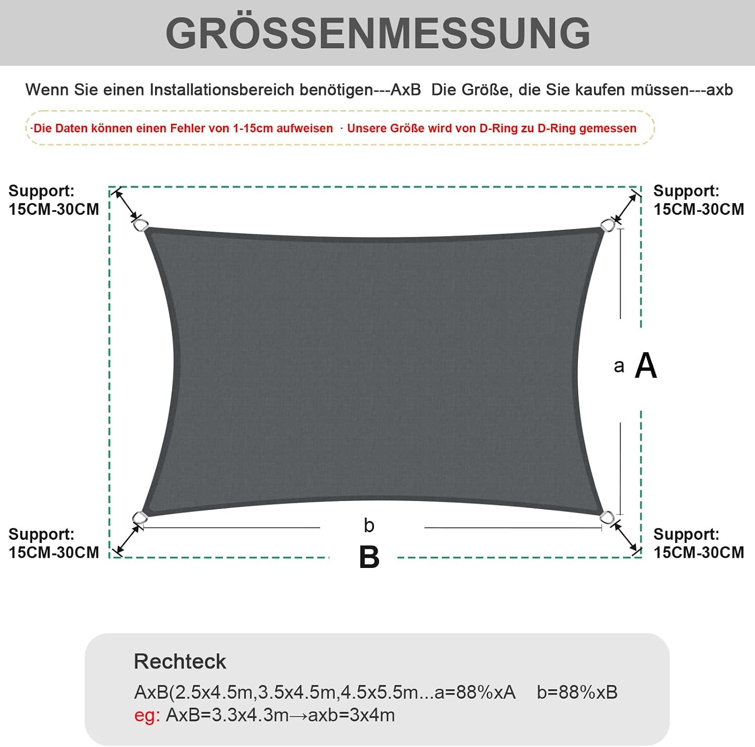 Sonnensegel Rechteckig 4x5m Anthrazit - 34% Rabatt auf Retourenware