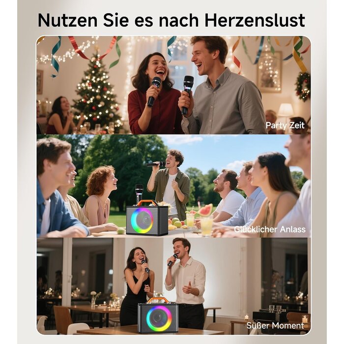 Karaoke-Maschine mit 2 Funk-Mikrofonen & RGB-Licht - 30% Rabatt