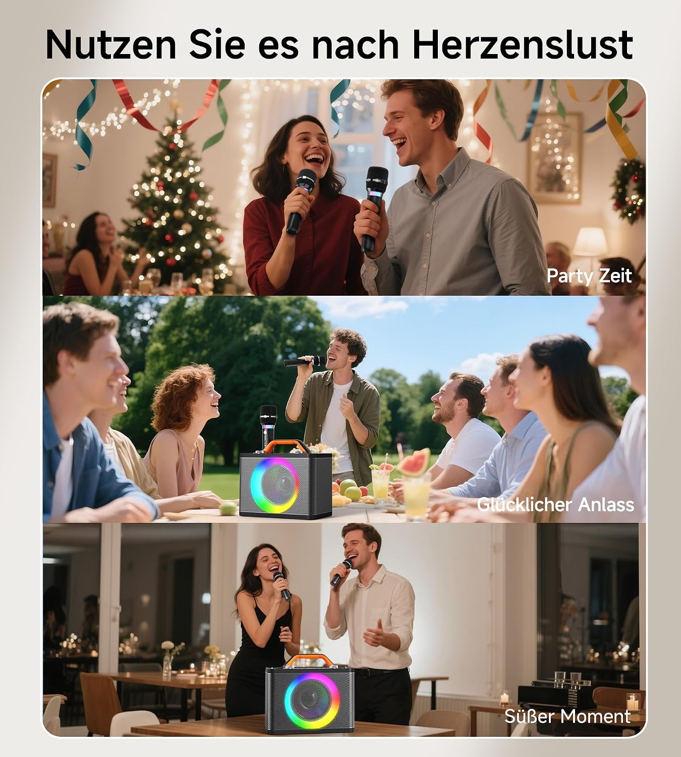 Karaoke-Maschine mit 2 Funk-Mikrofonen & RGB-Licht - 30% Rabatt