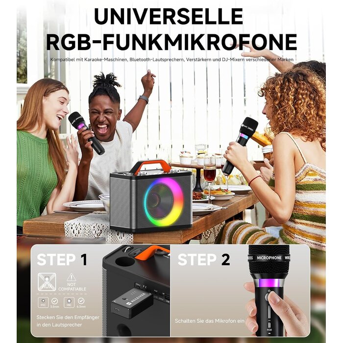 Karaoke-Maschine mit 2 Mikrofonen & RGB-Licht - 34% Rabatt