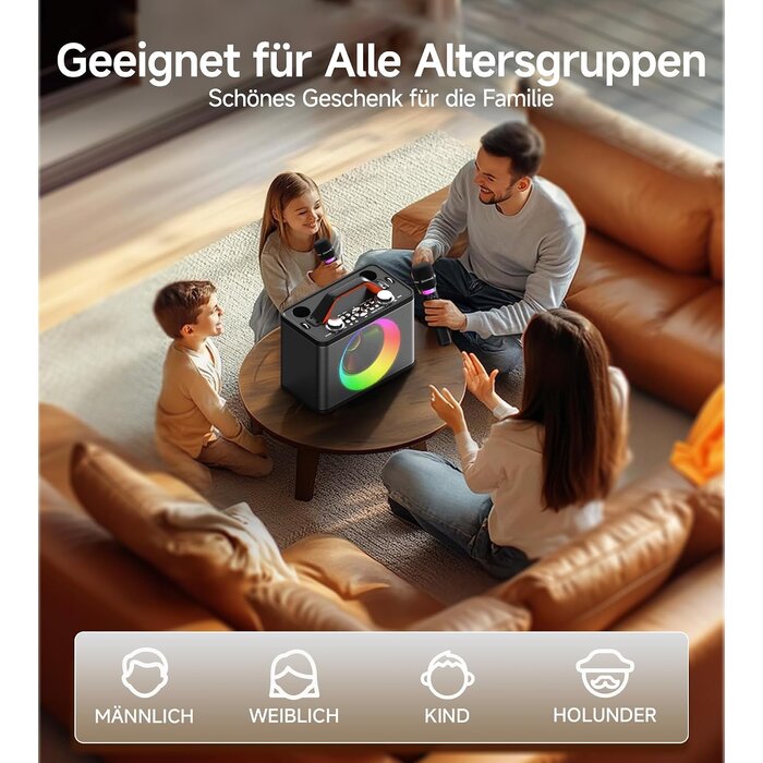 Karaoke-Maschine mit 2 Mikrofonen & RGB-Licht - 34% Rabatt